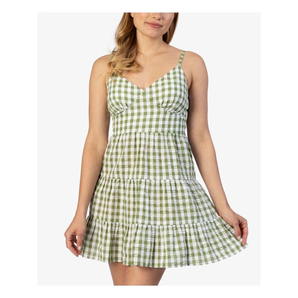 SPEECHLESS Womens Short Dress Green Seersucker Adjustable Juniors M